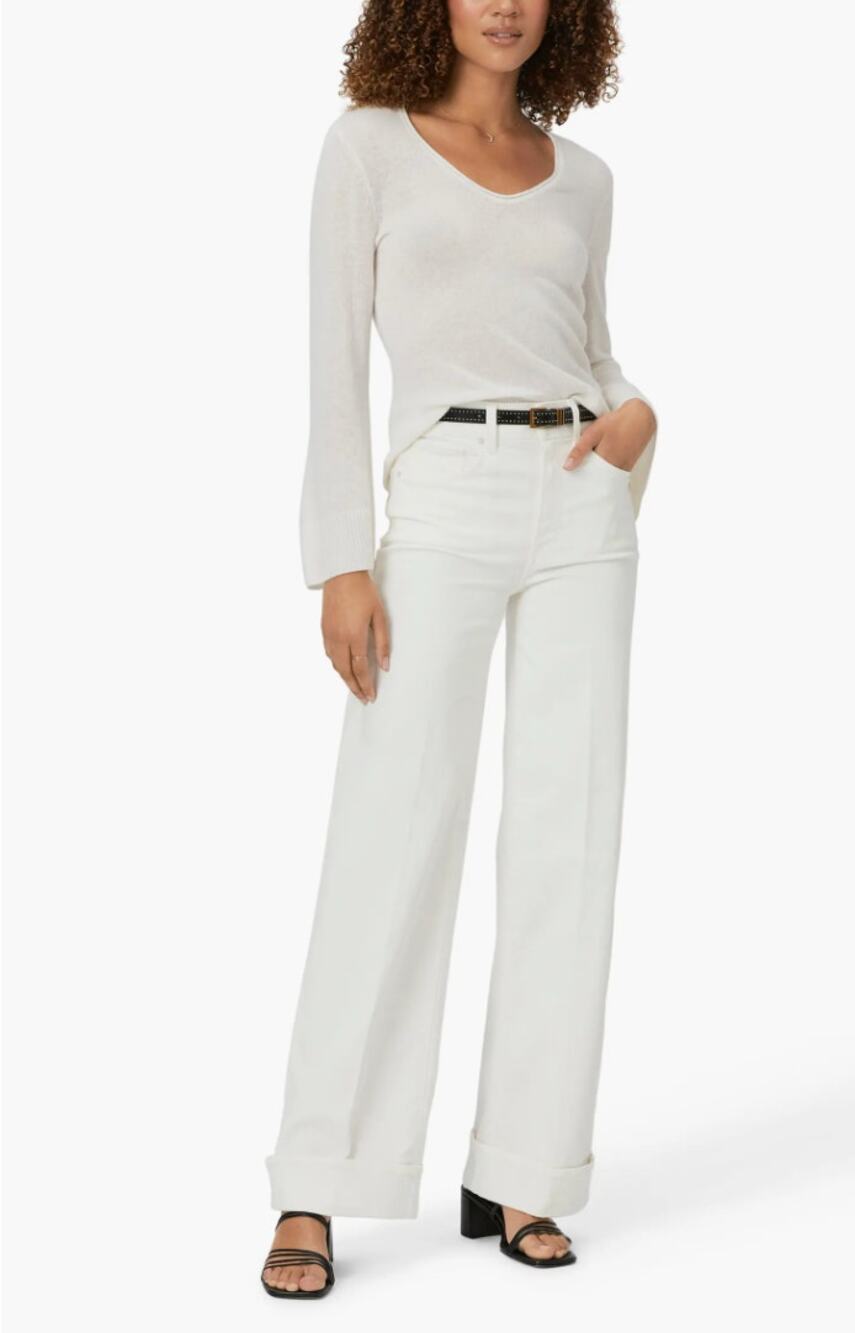 Paige Jeans 24 Sasha Cuff Wide Leg in Tonal Ecru Denim Casual Office Elegant